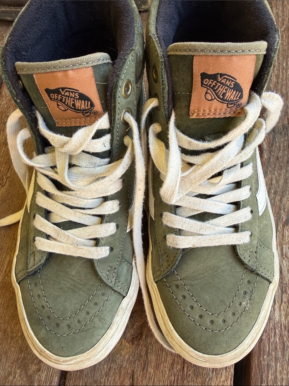 Vans Olive Green High-Top Sneakers with White Stripe
